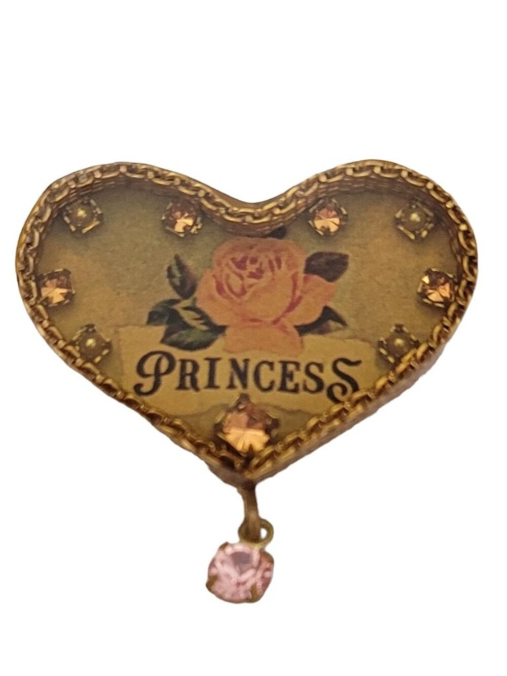 Maximal Art Princess Pink Rhinestone Resin Heart Pin Brooch, Signed K806